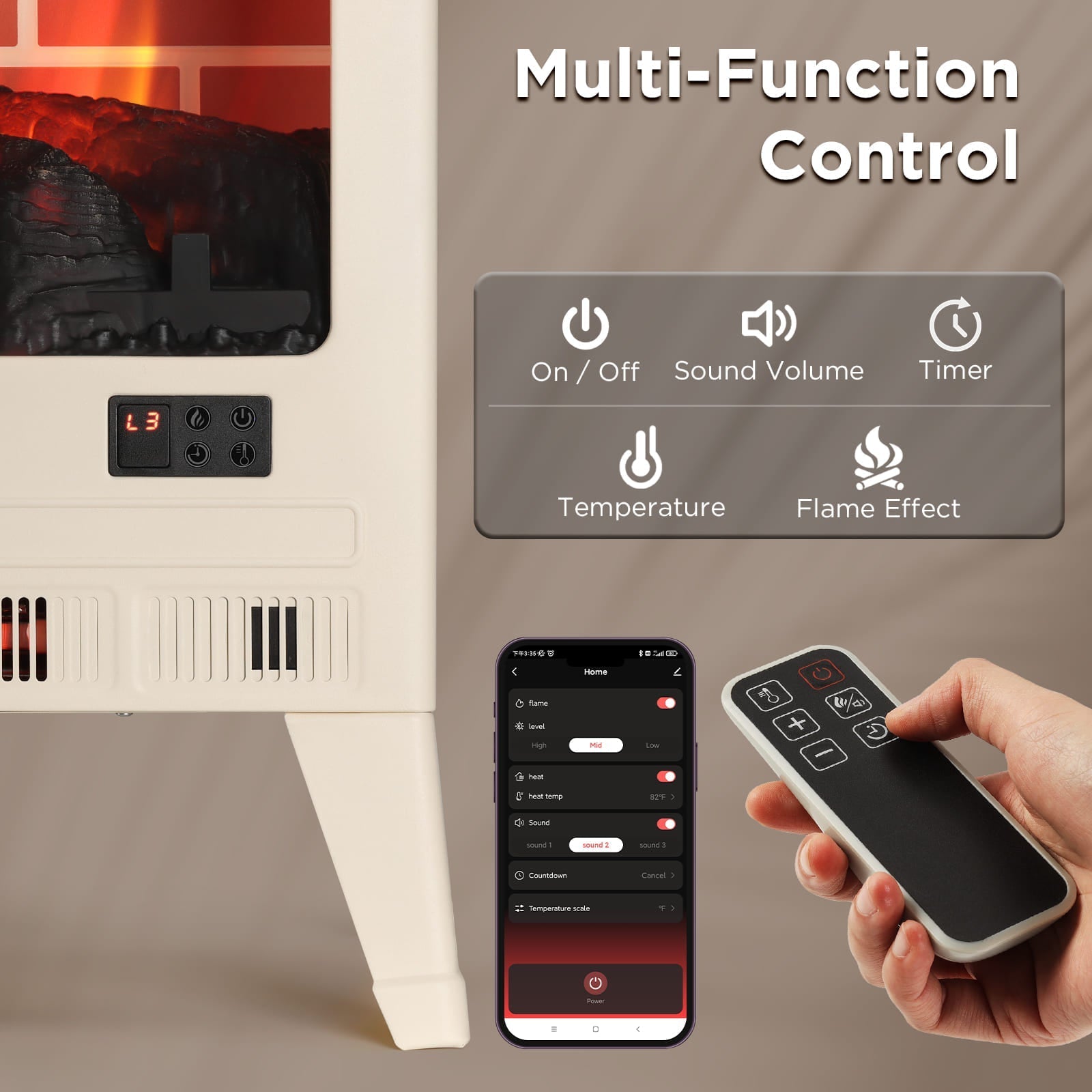 Suburbs TS25 Smart Electric Fireplace Stove Heater, WiFi Enabled - Tampa Home & Garden Store