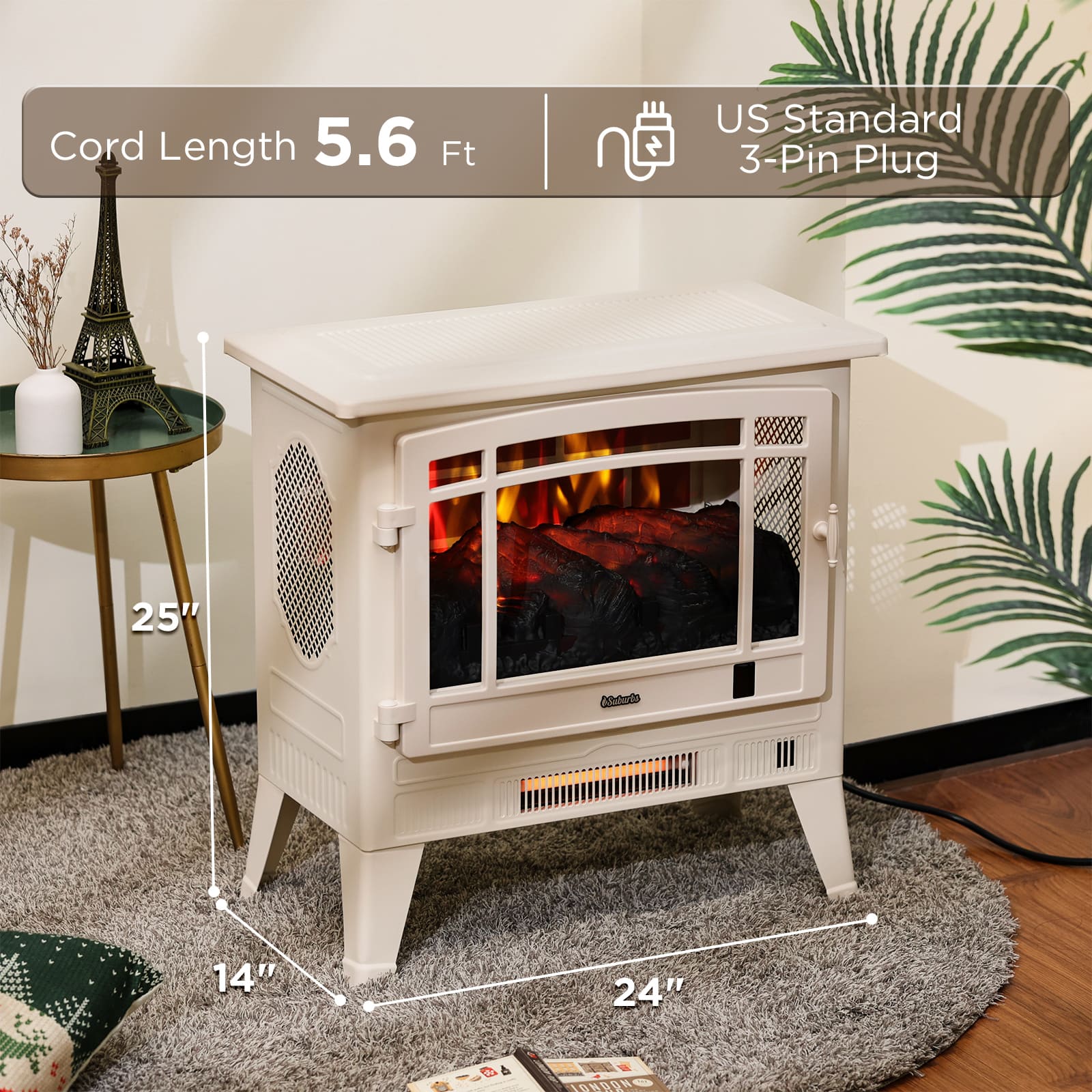 Suburbs TS25 Smart Electric Fireplace Stove Heater, WiFi Enabled - Tampa Home & Garden Store