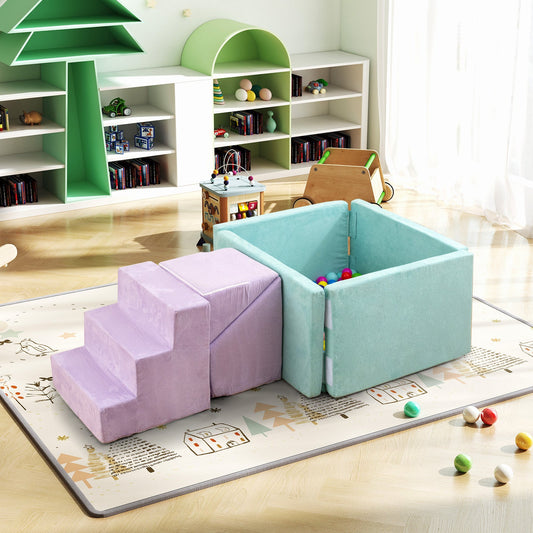 3-in-1 Suede Fabric Soft Play Set Foam Climbing Blocks for Toddlers-Purple - Tampa Home & Garden Store