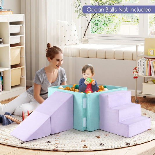 3-in-1 Suede Fabric Soft Play Set Foam Climbing Blocks for Toddlers-Purple - Tampa Home & Garden Store