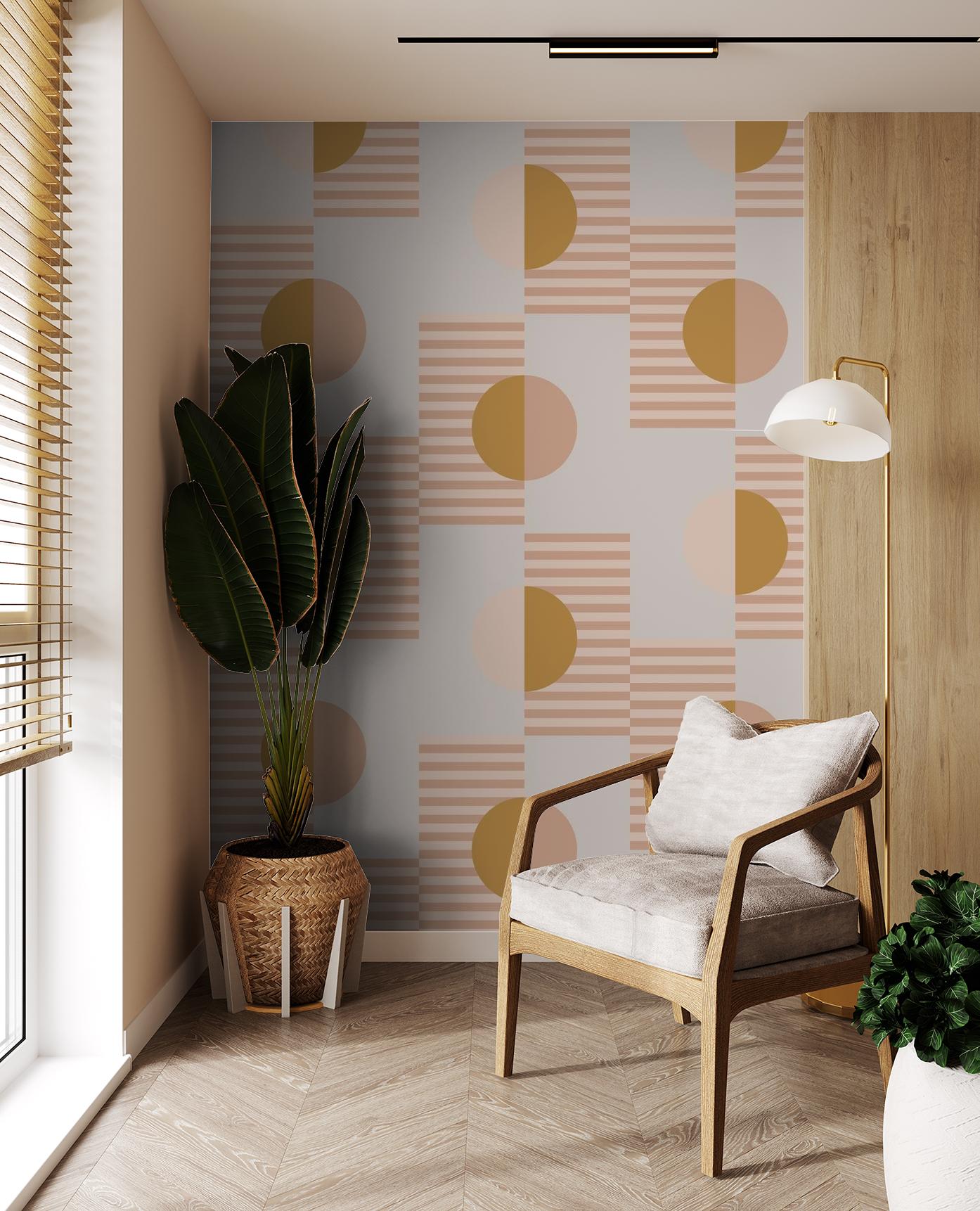 Summer Suns Wallpaper, blush & mustard - Tampa Home & Garden Store