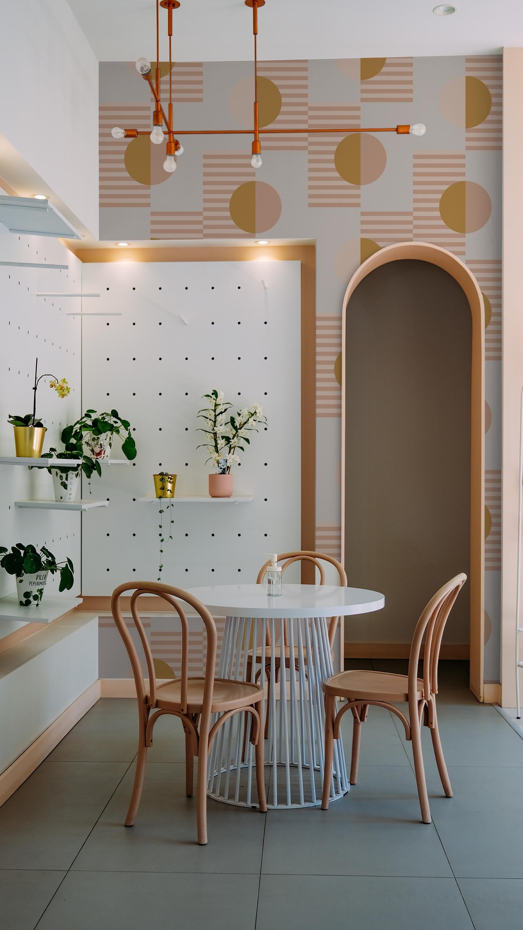 Summer Suns Wallpaper, blush & mustard - Tampa Home & Garden Store