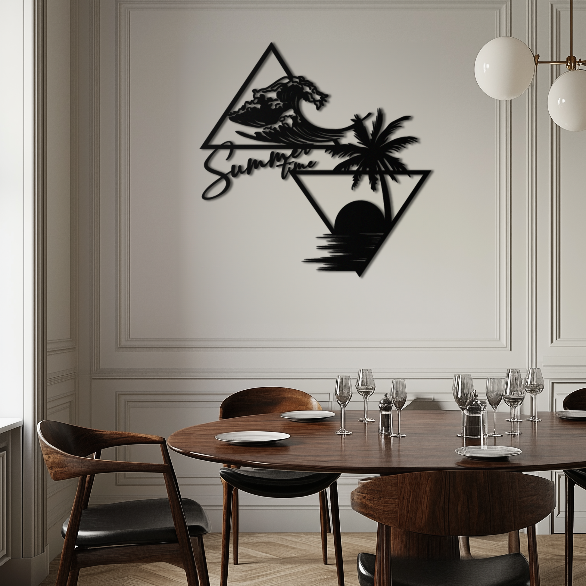 Summer Time Beach Scene Metal Wall Art – Tropical Ocean Waves and Palm Tree Black Steel Decor for Coastal Interiors- KAF461 - Tampa Home & Garden Store