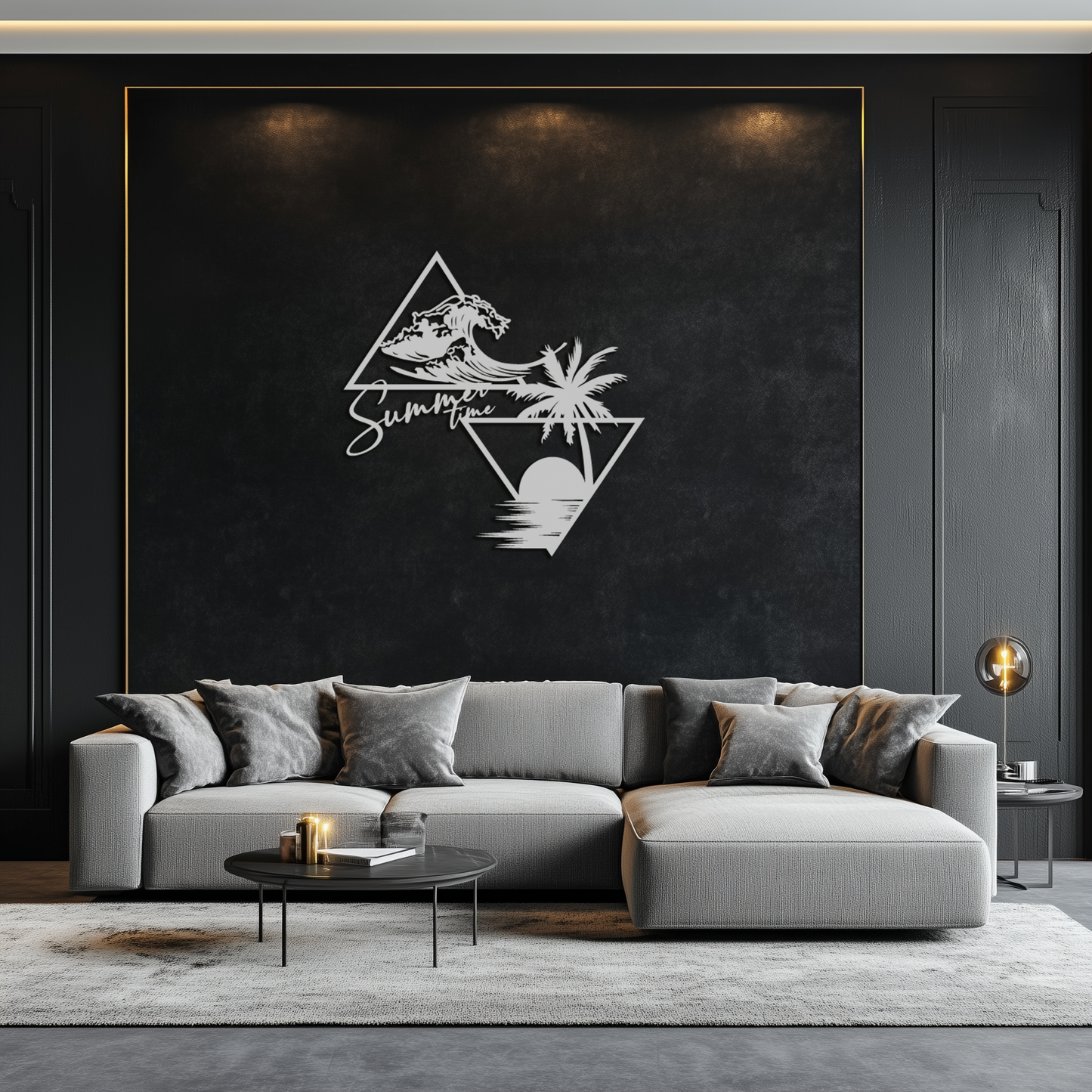 Summer Time Beach Scene Metal Wall Art – Tropical Ocean Waves and Palm Tree Black Steel Decor for Coastal Interiors- KAF461 - Tampa Home & Garden Store