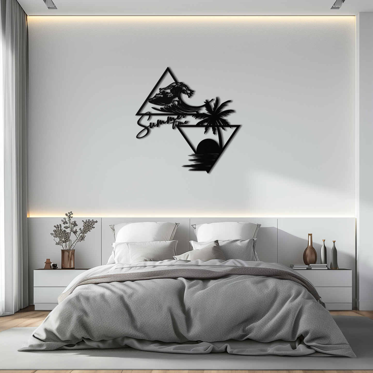Summer Time Beach Scene Metal Wall Art – Tropical Ocean Waves and Palm Tree Black Steel Decor for Coastal Interiors- KAF461 - Tampa Home & Garden Store