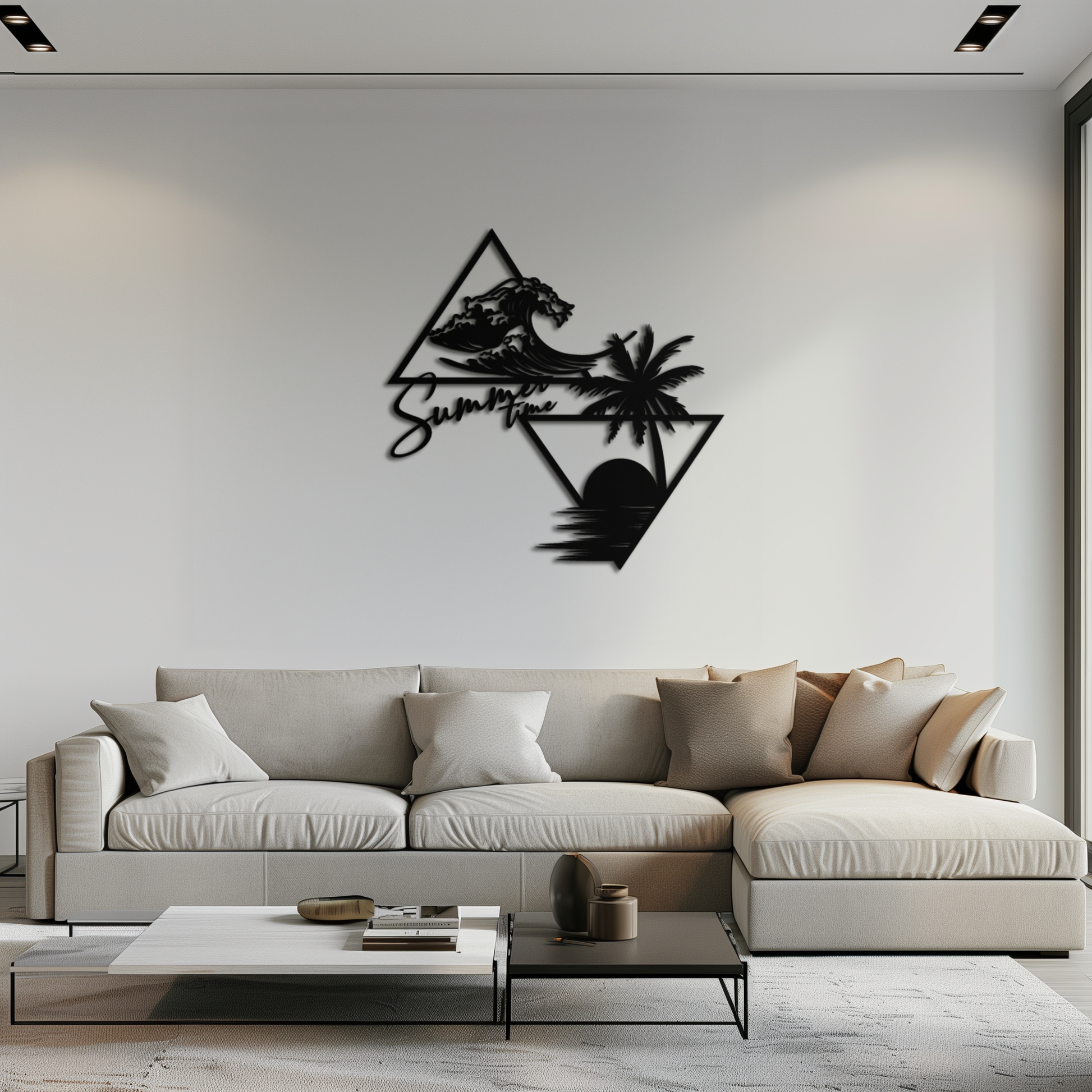 Summer Time Beach Scene Metal Wall Art – Tropical Ocean Waves and Palm Tree Black Steel Decor for Coastal Interiors- KAF461 - Tampa Home & Garden Store