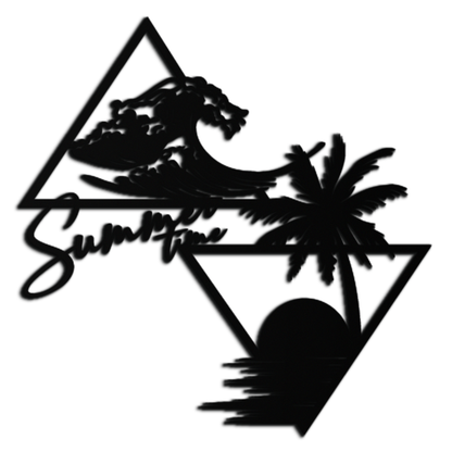 Summer Time Beach Scene Metal Wall Art – Tropical Ocean Waves and Palm Tree Black Steel Decor for Coastal Interiors- KAF461 - Tampa Home & Garden Store