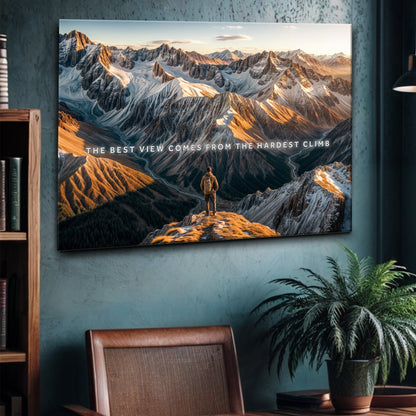 Summit canvas wall art by Tailored Canvases, snowy orange-tinged mountain range on Tampa Home & Garden Store