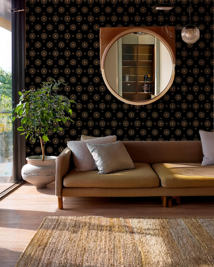 Sun Rays Wallpaper, black and mustard - Tampa Home & Garden Store