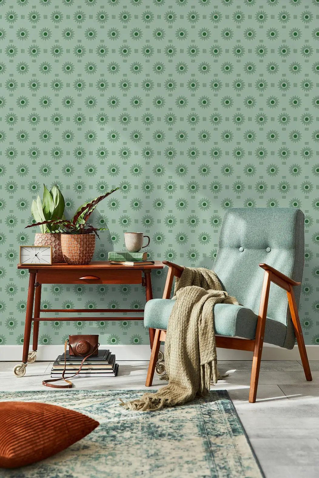 Sun Rays Wallpaper, mint & green - Tampa Home & Garden Store