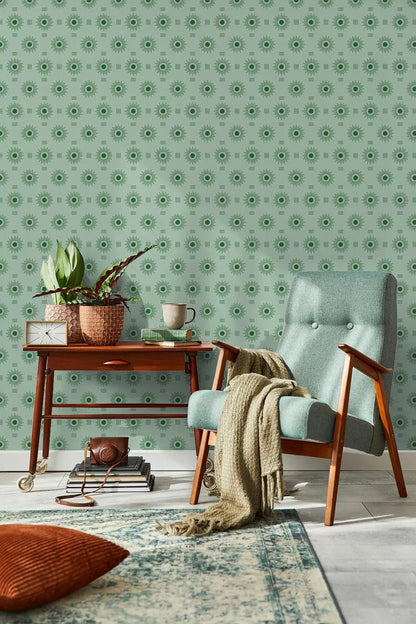 Sun Rays Wallpaper, mint & green - Tampa Home & Garden Store