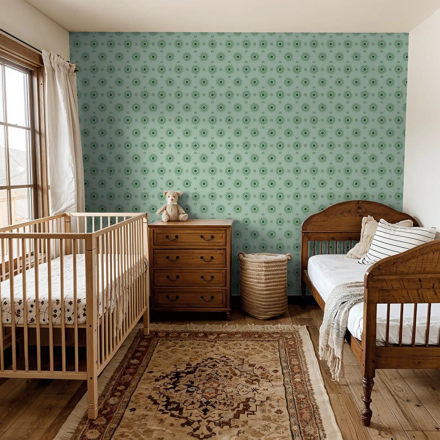 Sun Rays Wallpaper, mint & green - Tampa Home & Garden Store