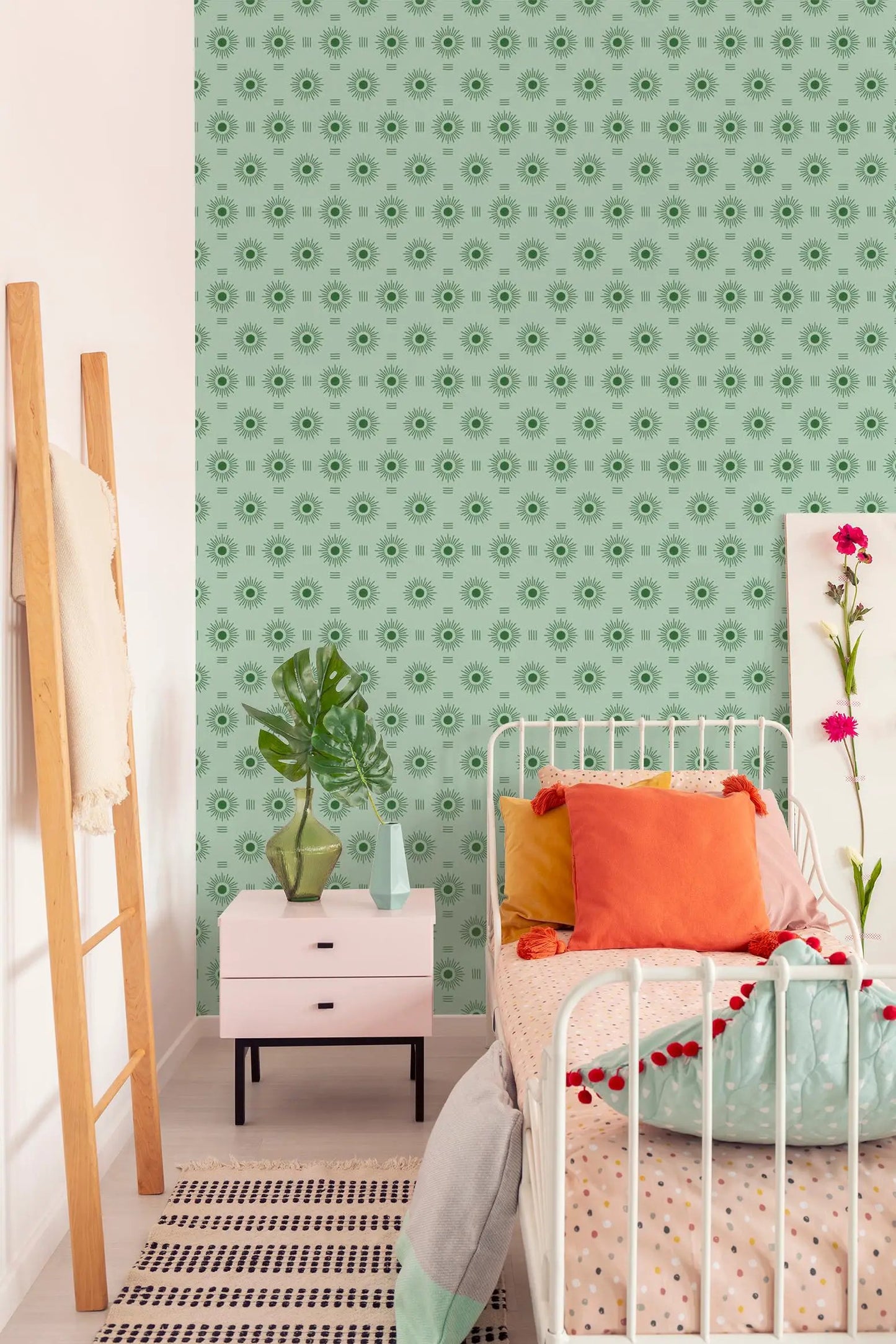 Sun Rays Wallpaper, mint & green - Tampa Home & Garden Store