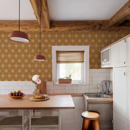 Sun Rays Wallpaper, mustard and white - Tampa Home & Garden Store