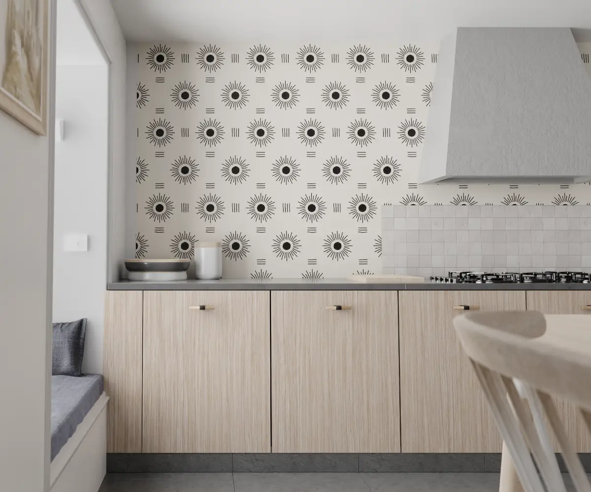 Sun Rays Wallpaper, off-white and black - Tampa Home & Garden Store
