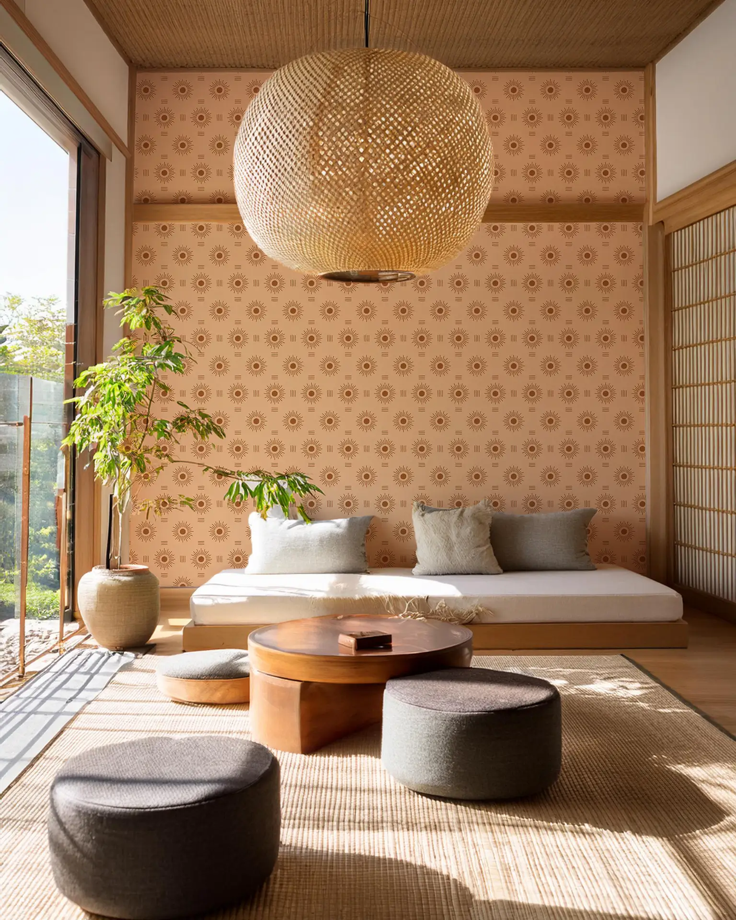 Sun Rays Wallpaper, peach and rust - Tampa Home & Garden Store