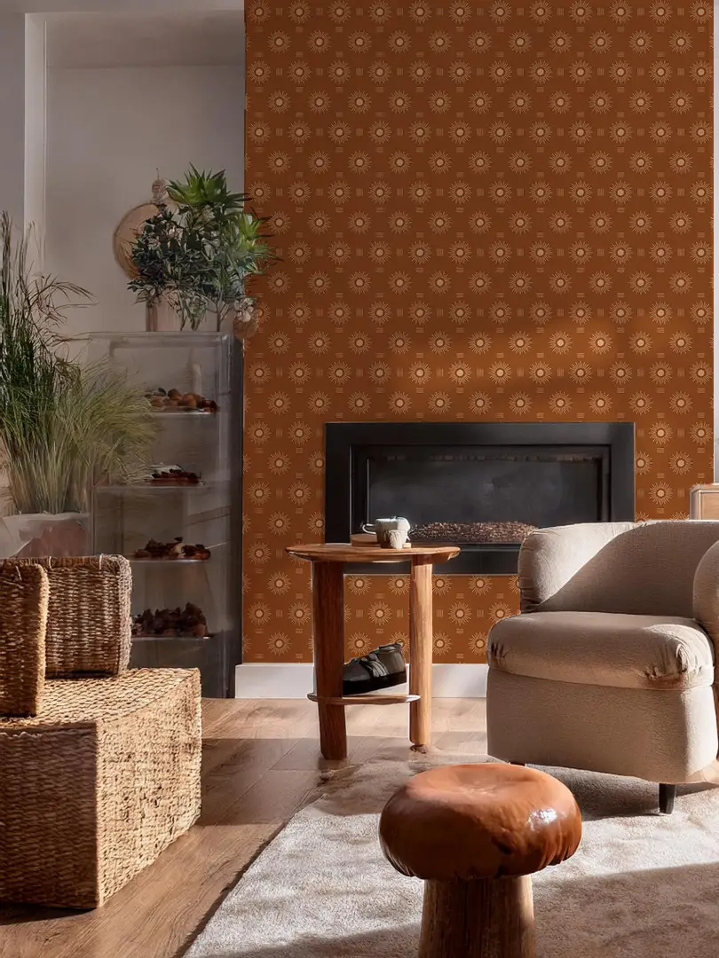 Sun Rays Wallpaper, rust and peach - Tampa Home & Garden Store