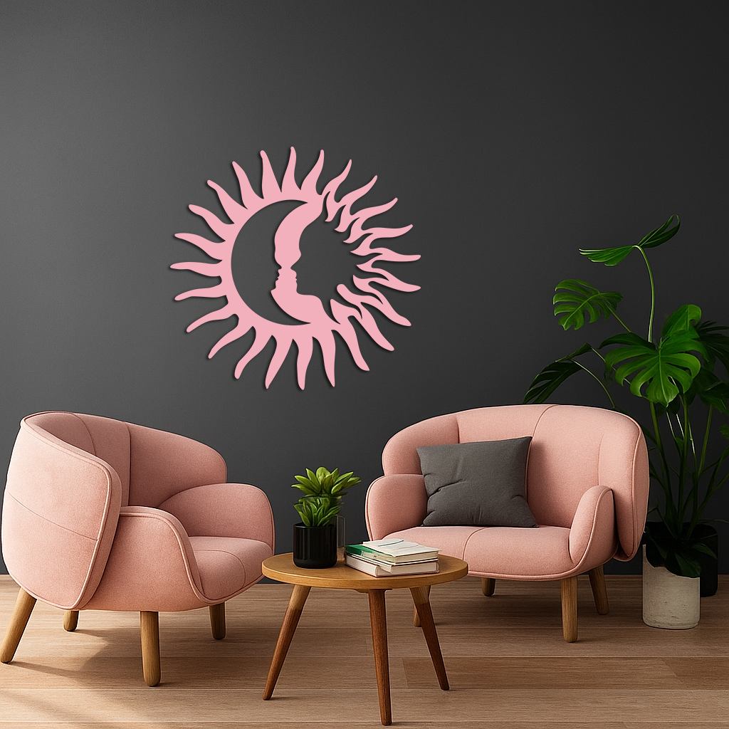 Sun and Moon Face Metal Wall Art – Celestial Silhouette Home Decor - KAFGP136 - Tampa Home & Garden Store