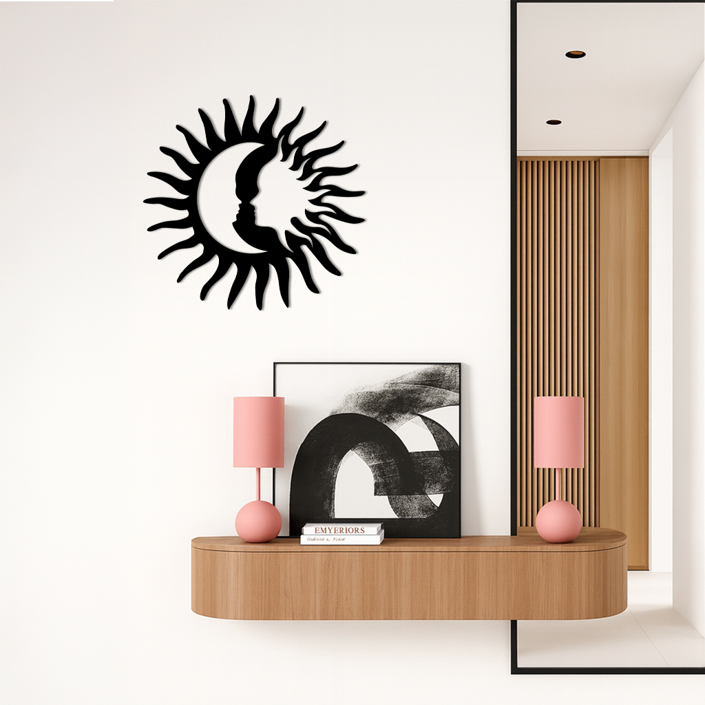 Sun and Moon Face Metal Wall Art – Celestial Silhouette Home Decor - KAFGP136 - Tampa Home & Garden Store