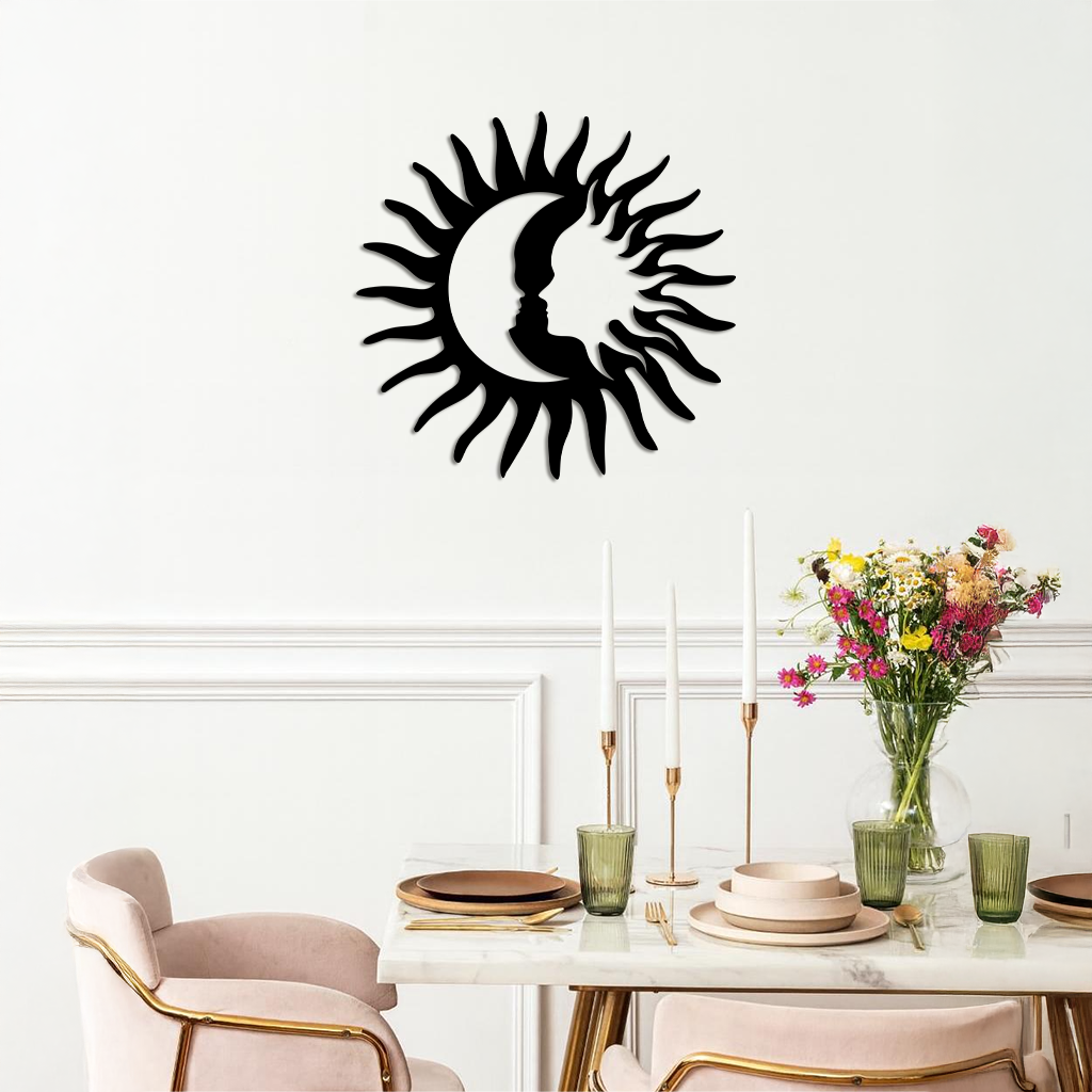 Sun and Moon Face Metal Wall Art – Celestial Silhouette Home Decor - KAFGP136 - Tampa Home & Garden Store