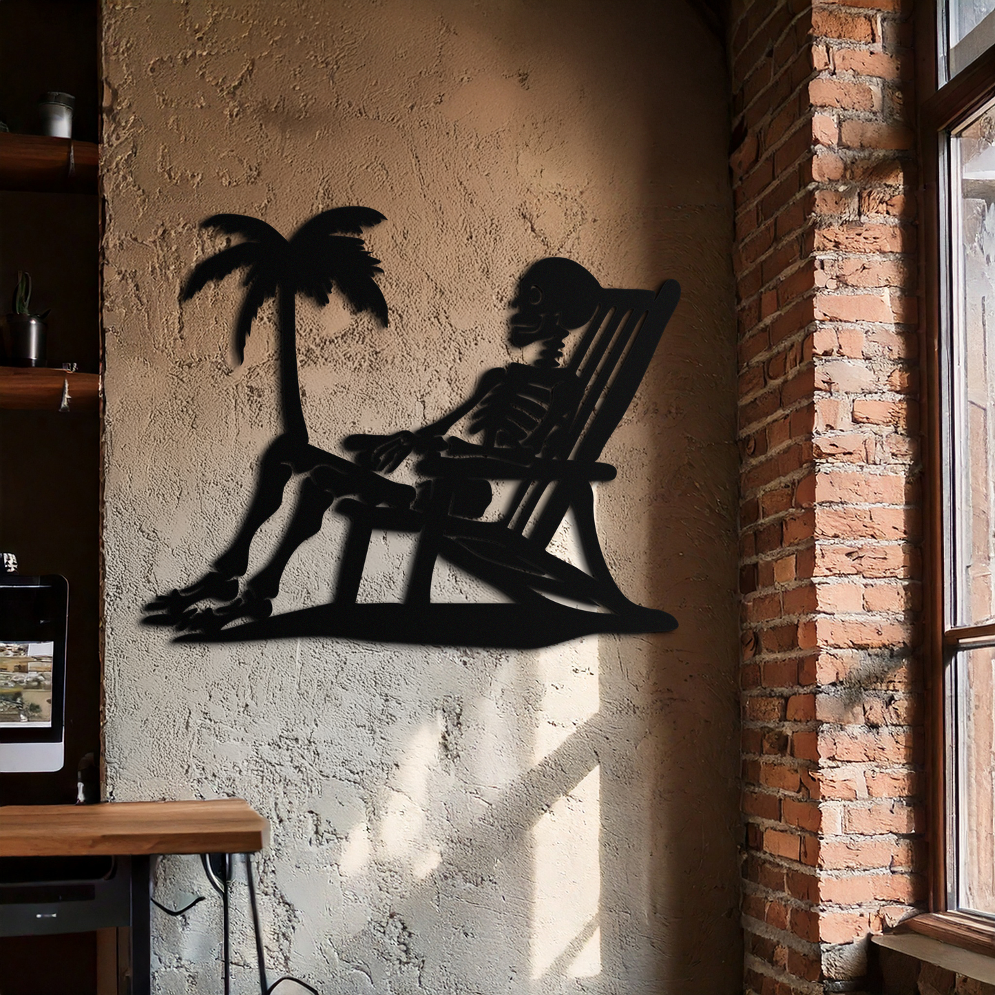Sunbathing Skeleton Metal Wall Art – Tropical Palm Tree Beach Decor- KAF706 - Tampa Home & Garden Store