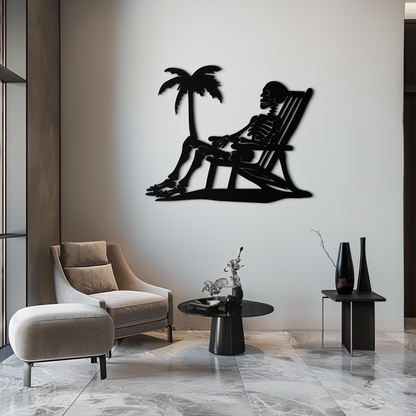 Sunbathing Skeleton Metal Wall Art – Tropical Palm Tree Beach Decor- KAF706 - Tampa Home & Garden Store