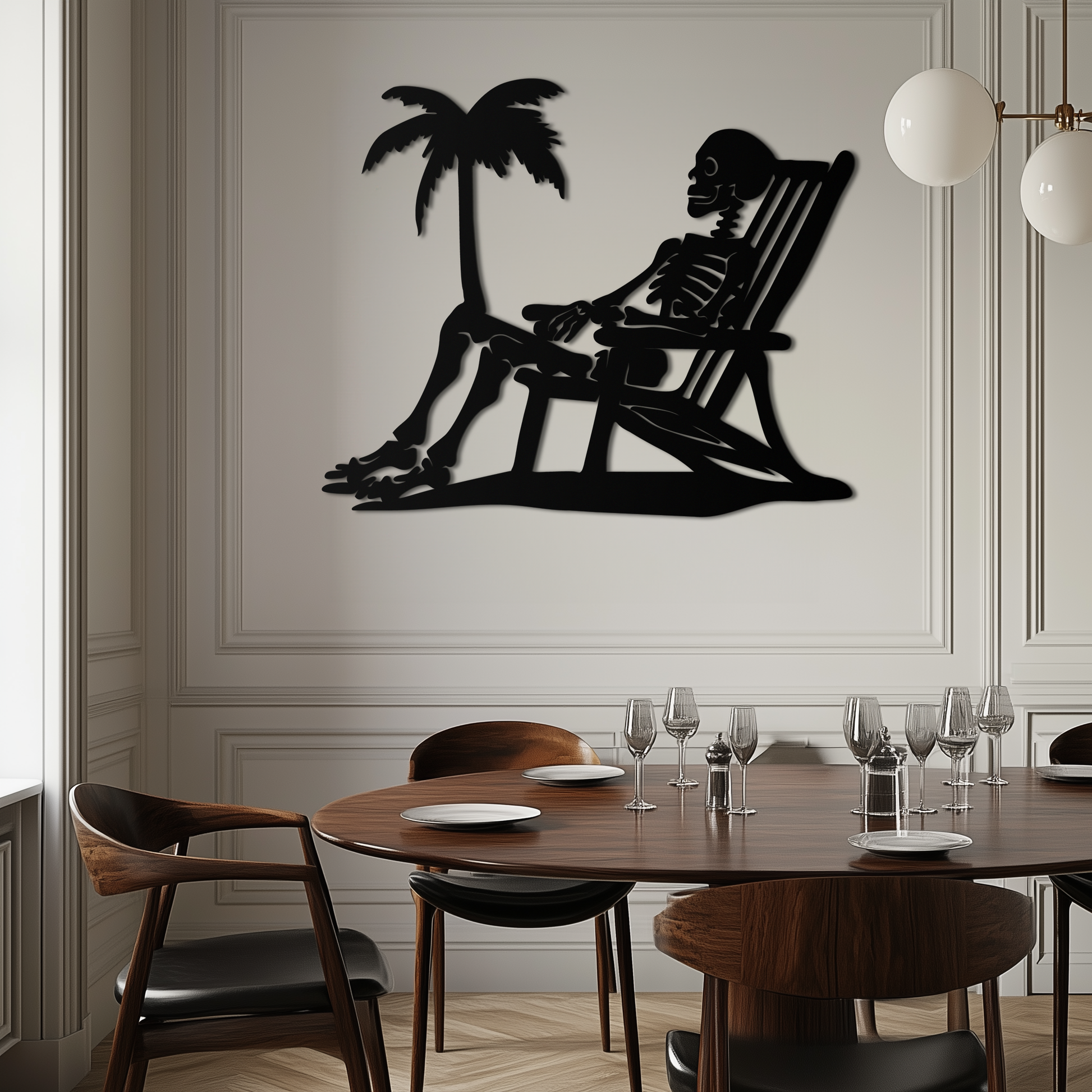 Sunbathing Skeleton Metal Wall Art – Tropical Palm Tree Beach Decor- KAF706 - Tampa Home & Garden Store