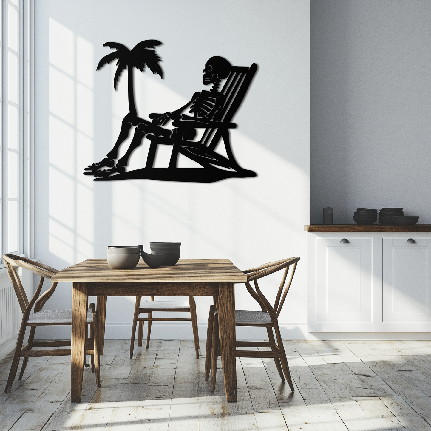 Sunbathing Skeleton Metal Wall Art – Tropical Palm Tree Beach Decor- KAF706 - Tampa Home & Garden Store