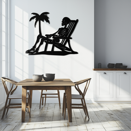Sunbathing Skeleton Metal Wall Art – Tropical Palm Tree Beach Decor- KAF706 - Tampa Home & Garden Store