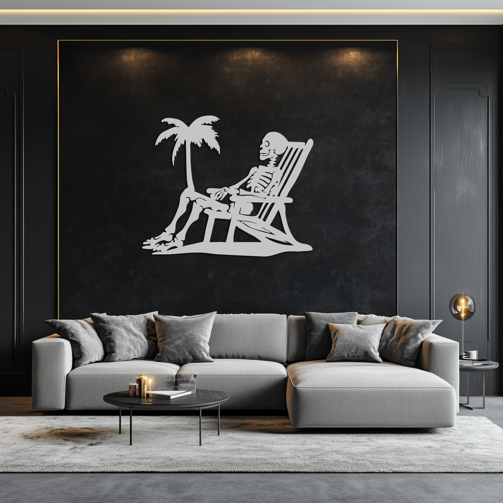 Sunbathing Skeleton Metal Wall Art – Tropical Palm Tree Beach Decor- KAF706 - Tampa Home & Garden Store