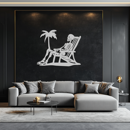 Sunbathing Skeleton Metal Wall Art – Tropical Palm Tree Beach Decor- KAF706 - Tampa Home & Garden Store