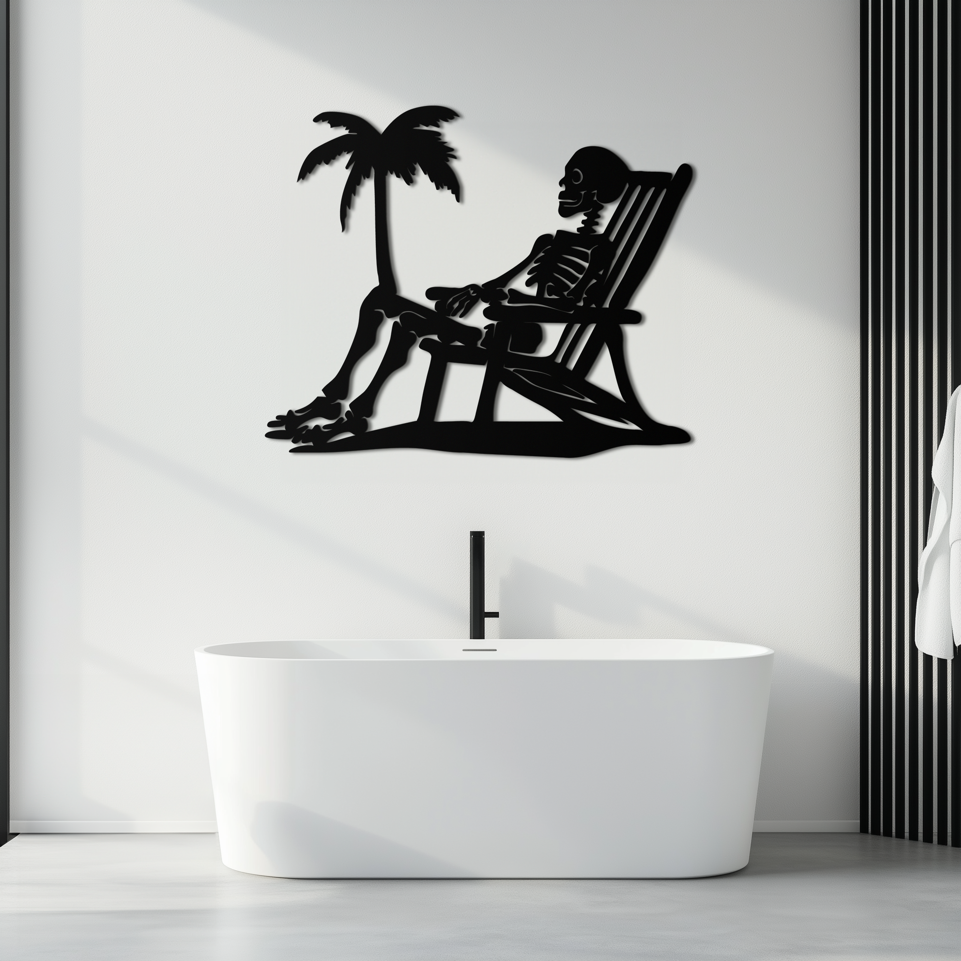 Sunbathing Skeleton Metal Wall Art – Tropical Palm Tree Beach Decor- KAF706 - Tampa Home & Garden Store