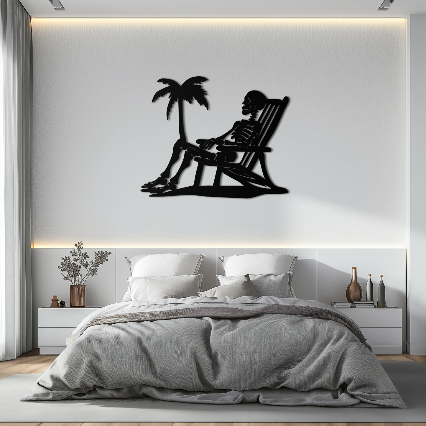 Sunbathing Skeleton Metal Wall Art – Tropical Palm Tree Beach Decor- KAF706 - Tampa Home & Garden Store