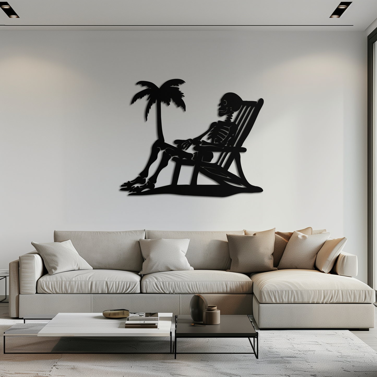 Sunbathing Skeleton Metal Wall Art – Tropical Palm Tree Beach Decor- KAF706 - Tampa Home & Garden Store