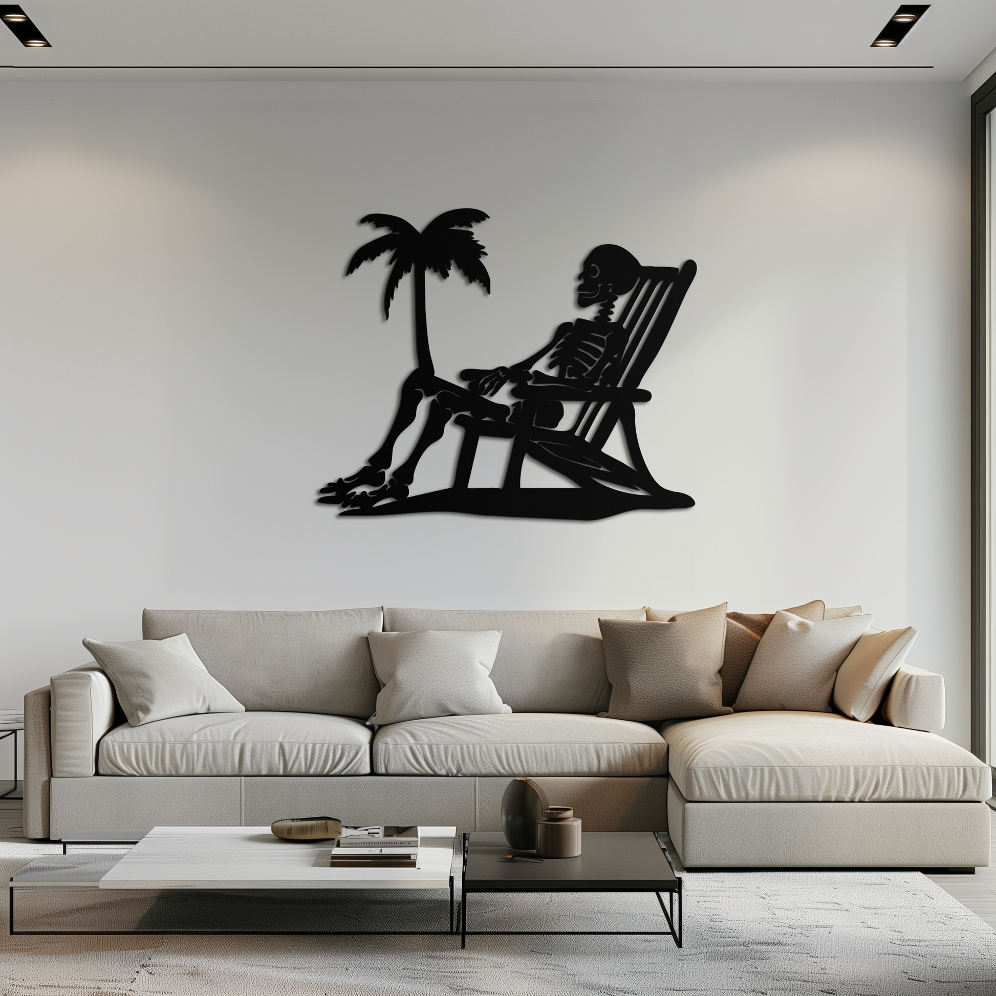 Sunbathing Skeleton Metal Wall Art – Tropical Palm Tree Beach Decor- KAF706 - Tampa Home & Garden Store