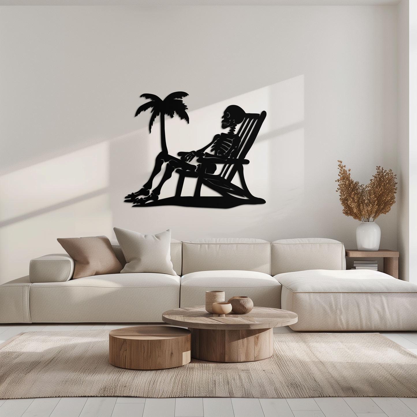 Sunbathing Skeleton Metal Wall Art – Tropical Palm Tree Beach Decor- KAF706 - Tampa Home & Garden Store
