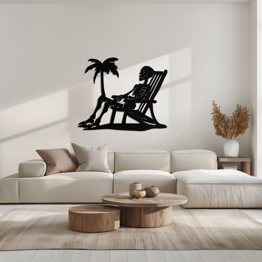 Sunbathing Skeleton Metal Wall Art – Tropical Palm Tree Beach Decor- KAF706 - Tampa Home & Garden Store