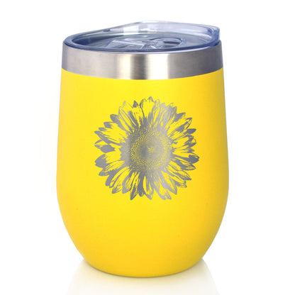 Sunflower - Wine Tumbler Glass with Sliding Lid - Stainless Steel Insulated Mug - Flower Décor Gifts - Tampa soil911.com