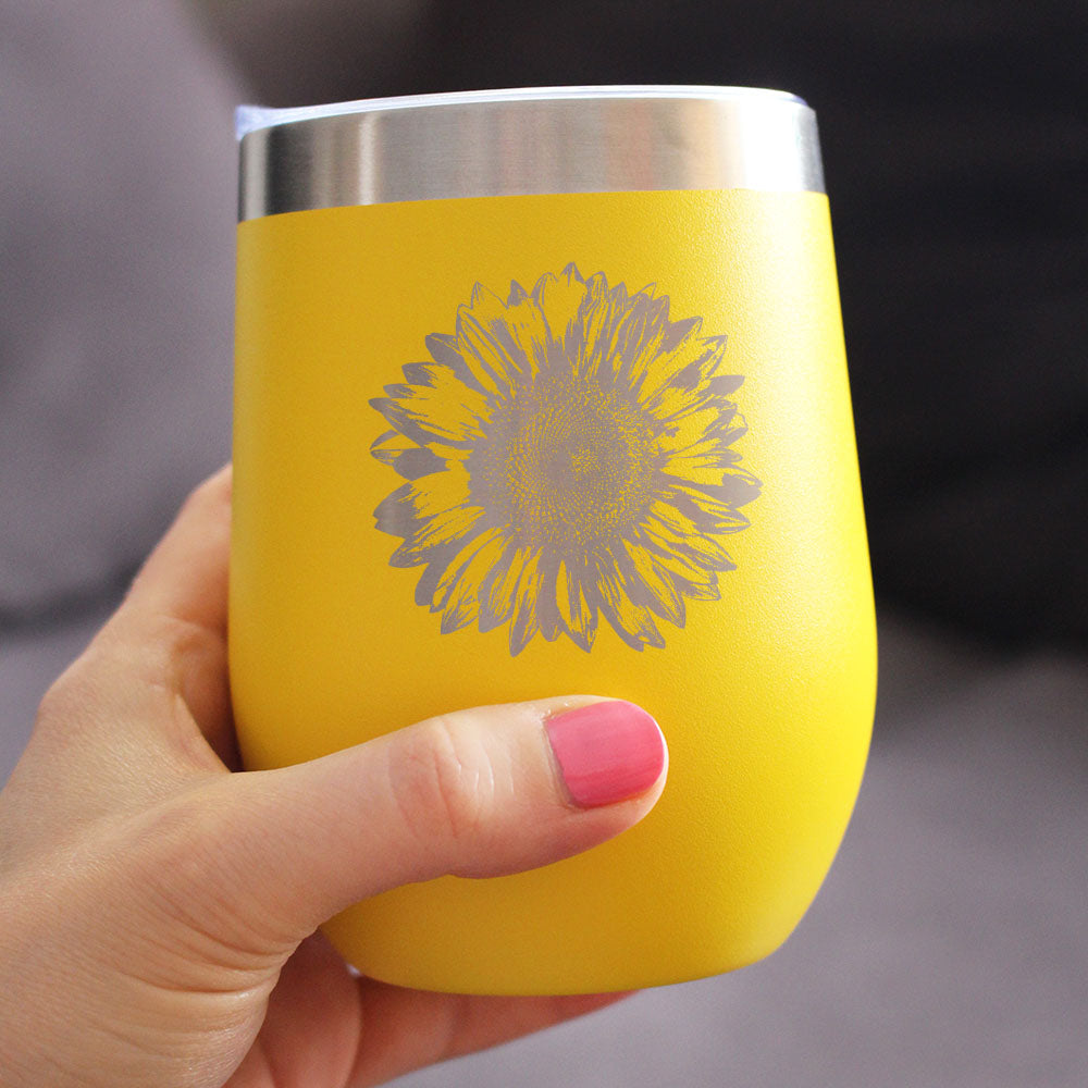 Sunflower - Wine Tumbler Glass with Sliding Lid - Stainless Steel Insulated Mug - Flower Décor Gifts - Tampa soil911.com