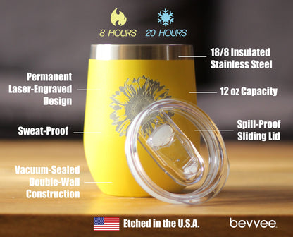 Sunflower - Wine Tumbler Glass with Sliding Lid - Stainless Steel Insulated Mug - Flower Décor Gifts - Tampa soil911.com