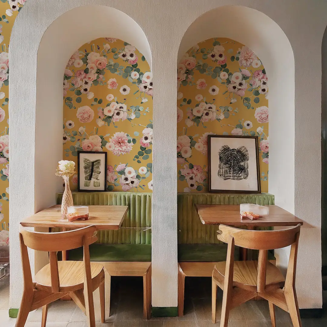 Sunrise Floral Wallpaper, butter yellow - Tampa Home & Garden Store