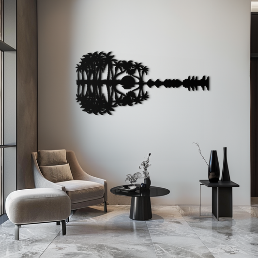 Sunset Guitar Metal Wall Art - Nature-Inspired Music Decor- KAF261 - Tampa Home & Garden Store