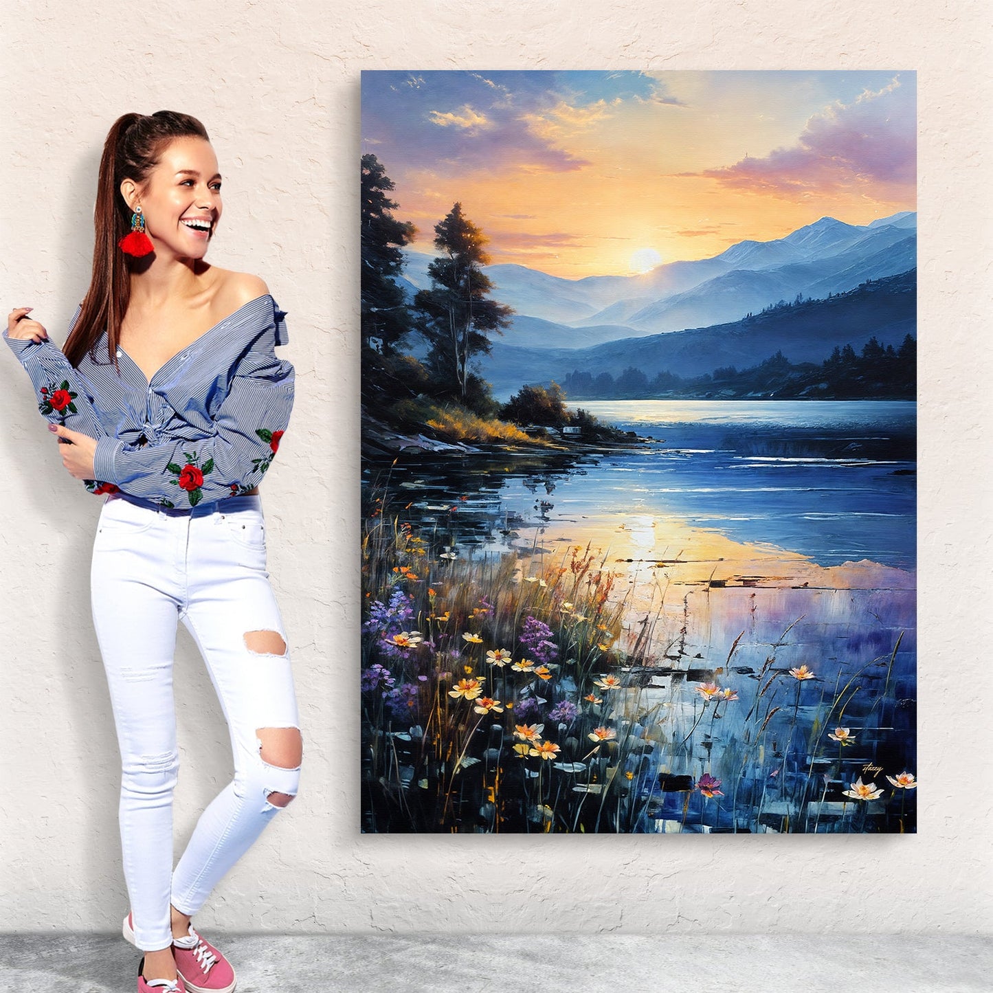 Canvas print Sunset Journey by Tailored Canvases; sunset over mountains, lake, wildflowers on Tampa Home & Garden Store