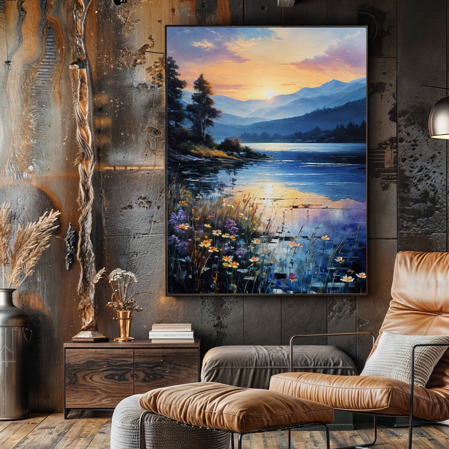 Canvas Print Sunset Journey by Tailored Canvases, mountain lake sunset with wildflowers on Tampa Home & Garden Store