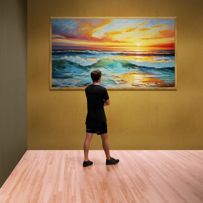 Canvas Print Sunset Surge Tailored Canvases, crafting vibrant sunset over ocean waves on Tampa Home & Garden Store