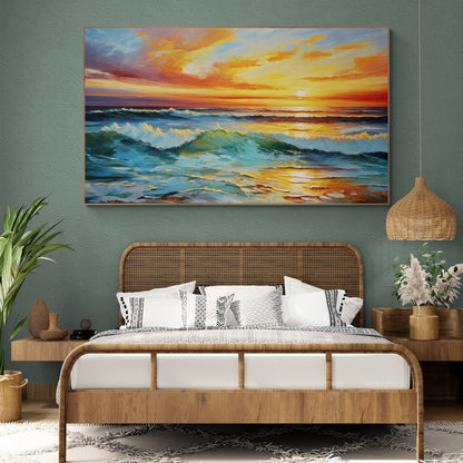 Canvas print Sunset Surge by Tailored Canvases with vibrant sunset over blue ocean on Tampa Home & Garden Store