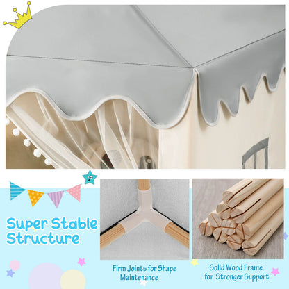 Kids Large Play Castle Fairy Tent with Mat by GemGear, gray canopy with scalloped edge trim on Tampa Home & Garden Store