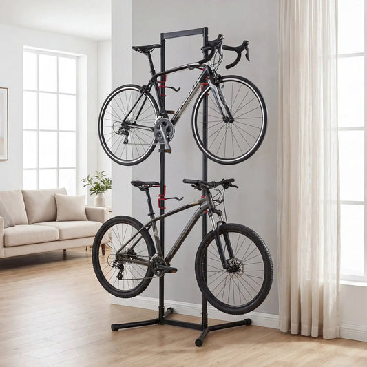 4-Bike Vertical Storage Rack with Adjustable Arms DirectDeals black metal rack holds 4 bikes on Tampa Home & Garden Store