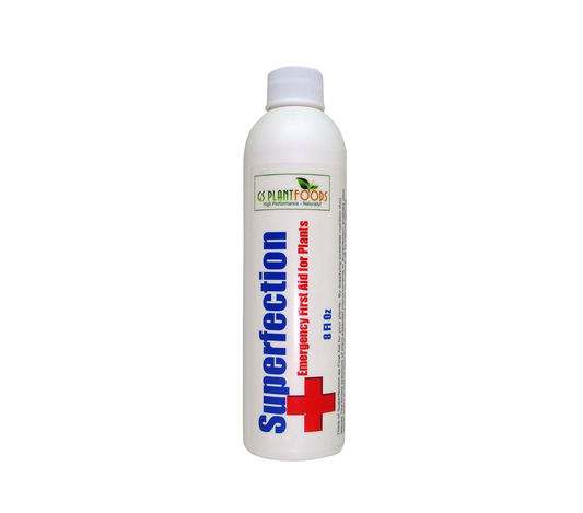 GS Plant Foods Superfection First Aid for Plants fertilizer bottle 8 oz vertical text red cross on Tampa Home & Garden Store