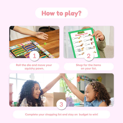 Supermarket Squishy Spree board game by The Fidget Games with market board, die, and list on Tampa Home & Garden Store